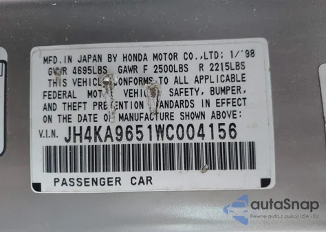 1998 Acura Rl 3.5 z USA, uszkodzony, nr VIN JH4KA9651WC004156